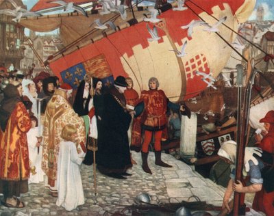 Die Abreise von John und Sebastian Cabot aus Bristol zu ihrer ersten Entdeckungsreise, 1497 von Ernest Board